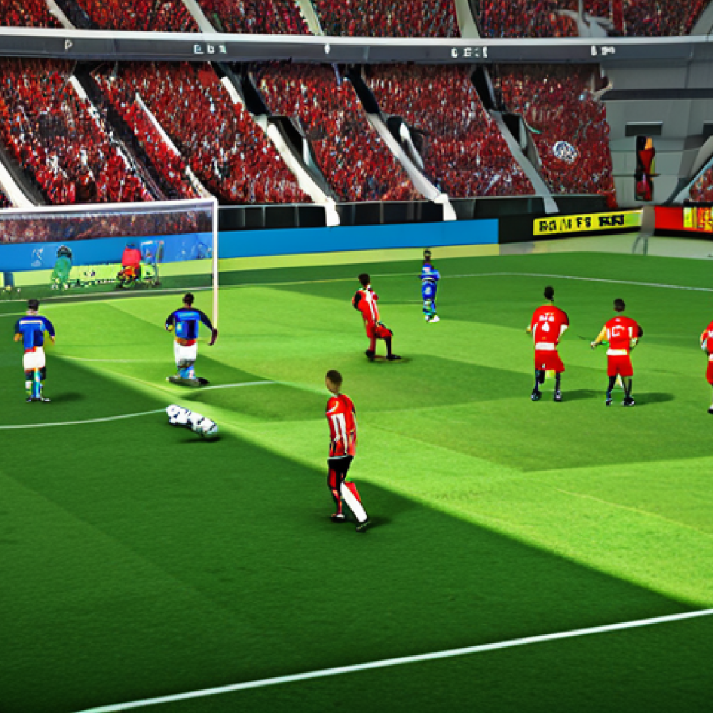 **

"Dynamic FC Online club match scene. Intense gameplay, players in team jerseys with focused expressions, strategic formation on the field.  Vibrant stadium backdrop, modern gaming interface elements overlayed subtly. Action shot, high energy."

**