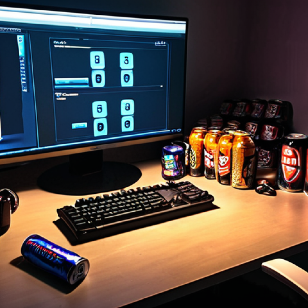 **Prompt:** A frustrated gamer in a dimly lit room, illuminated by the glow of a monitor displaying an FC Online error message. Empty energy drink cans and discarded snacks litter the desk, symbolizing the struggle to maintain a stable connection. In the background, a faint image of a winning FC Online match is visible, representing the ultimate goal. Emphasis on conveying the feeling of frustration and determination. Style: hyperrealistic, with a touch of dramatic lighting.