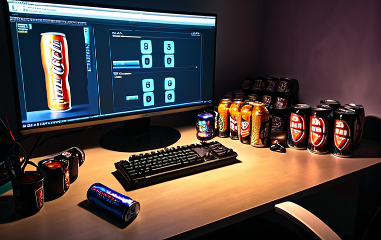 **Prompt:** A frustrated gamer in a dimly lit room, illuminated by the glow of a monitor displaying an FC Online error message. Empty energy drink cans and discarded snacks litter the desk, symbolizing the struggle to maintain a stable connection. In the background, a faint image of a winning FC Online match is visible, representing the ultimate goal. Emphasis on conveying the feeling of frustration and determination. Style: hyperrealistic, with a touch of dramatic lighting.