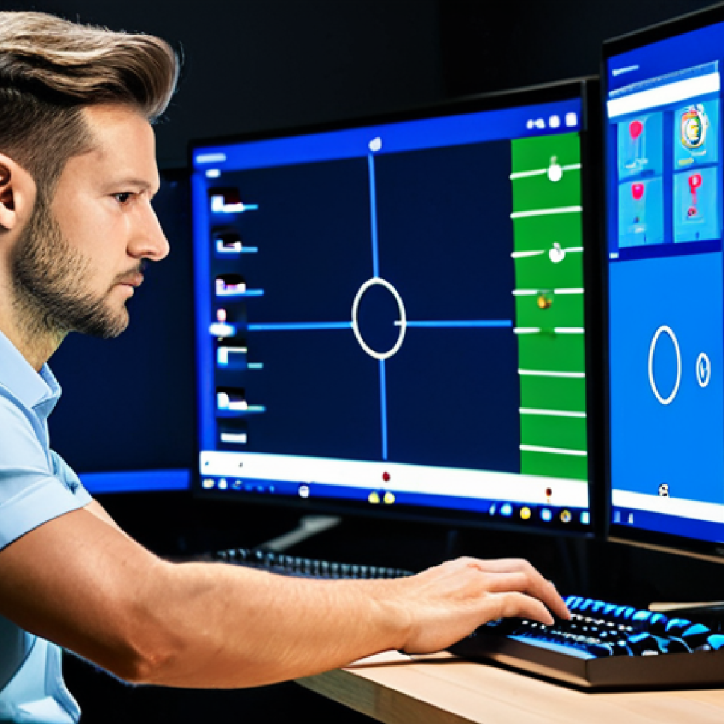 **Prompt 1: Strategic Defense Architect**
A professional esports strategist, fully clothed in a modest, sharp business casual outfit, intensely focused on a multi-screen gaming setup. One screen displays a complex tactical overlay of a soccer field, showing dynamic player movements and defensive lines, while another screen shows a live match. The environment is a clean, modern gaming studio with ambient, strategic lighting. The subject has perfect anatomy, correct proportions, well-formed hands on a keyboard, and a natural pose, conveying deep concentration and analytical thought. The overall image features professional photography, high-resolution detail, and a vibrant color palette, emphasizing strategic depth and team coordination. Safe for work, appropriate content, professional dress, family-friendly.