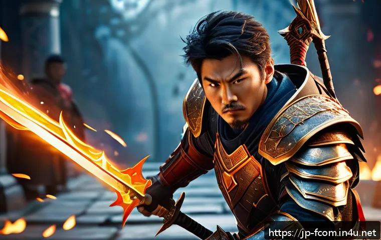 FC온라인 서버별 인기 클래스 - A dynamic fantasy battle scene featuring a male attacker class character in detailed, lightweight ar...