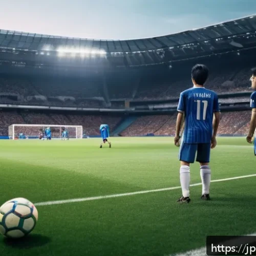 FC온라인 프리킥 성공 비법 - A dynamic scene of a soccer player preparing to take a free kick during a match, focused on the play...